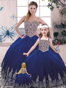 Royal Blue Scoop Lace Up Beading and Appliques Quinceanera Dress Sleeveless