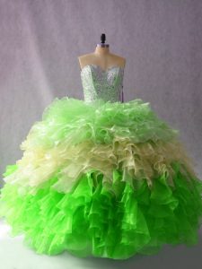 Multi-color Organza Lace Up Sweetheart Sleeveless Floor Length Quinceanera Dresses Beading and Ruffles