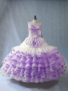 Sleeveless Embroidery and Ruffled Layers and Bowknot Lace Up Sweet 16 Dresses
