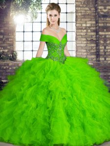 Lovely Green Sleeveless Tulle Lace Up Sweet 16 Dress for Military Ball and Sweet 16 and Quinceanera