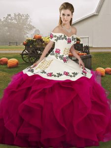 Tulle Sleeveless Floor Length Quinceanera Dresses and Embroidery and Ruffles