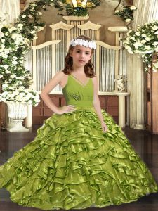 Sleeveless Little Girls Pageant Dress Wholesale Floor Length Ruffles Olive Green Organza