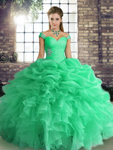 Vintage Organza Sleeveless Floor Length Quinceanera Gown and Beading and Ruffles and Pick Ups