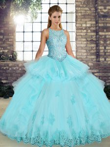 Shining Sleeveless Lace and Embroidery and Ruffles Lace Up 15th Birthday Dress
