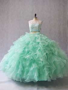 Apple Green Sleeveless Organza Zipper 15th Birthday Dress for Sweet 16 and Quinceanera