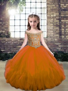 Exquisite Sleeveless Floor Length Beading Lace Up Little Girl Pageant Gowns with Brown