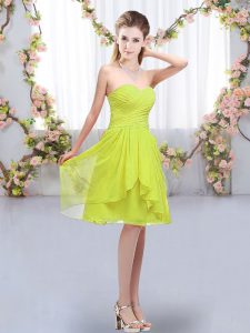 Yellow Green Sweetheart Neckline Ruffles and Ruching Quinceanera Court of Honor Dress Sleeveless Lace Up