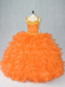 Straps Sleeveless Lace Up Vestidos de Quinceanera Orange Organza