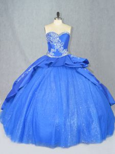 Lace Up Sweet 16 Dresses Blue for Sweet 16 and Quinceanera with Beading and Embroidery Court Train