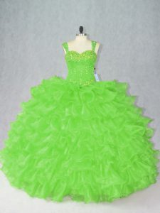 Superior Floor Length 15th Birthday Dress Straps Sleeveless Side Zipper