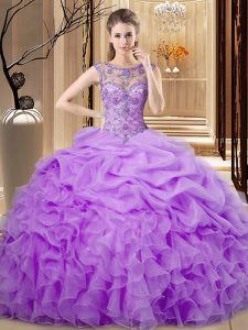 Artistic Scoop Sleeveless Organza Quinceanera Gowns Beading and Ruffles and Pick Ups Lace Up