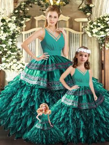 Turquoise Sleeveless Organza Backless Quinceanera Dresses for Sweet 16 and Quinceanera