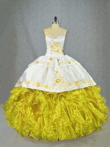 Lace Up 15 Quinceanera Dress Yellow for Sweet 16 and Quinceanera with Beading and Embroidery and Ruffles Brush Train