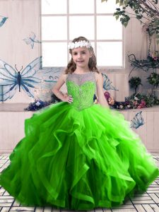 Customized Ball Gowns Pageant Gowns For Girls Scoop Tulle Sleeveless Floor Length Lace Up