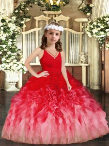 Floor Length Ball Gowns Sleeveless Red and Multi-color Little Girls Pageant Dress Wholesale Zipper