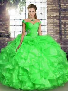 Popular Quinceanera Gowns Military Ball and Sweet 16 and Quinceanera with Beading and Ruffles Off The Shoulder Sleeveless Lace Up