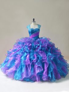 Multi-color Organza Zipper Quinceanera Gowns Sleeveless Floor Length Beading and Ruffles
