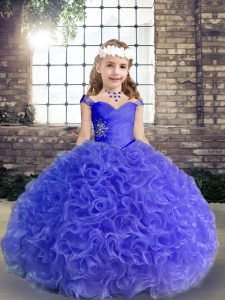Pretty Purple Straps Lace Up Beading and Ruching Kids Pageant Dress Sleeveless