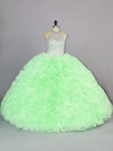 Ball Gowns Organza Scoop Sleeveless Beading and Ruffles Floor Length Lace Up Quinceanera Dress