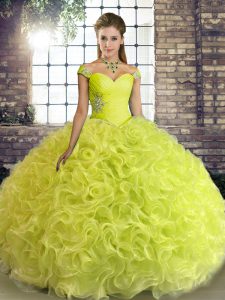 Flare Fabric With Rolling Flowers Sleeveless Floor Length Sweet 16 Dresses and Beading