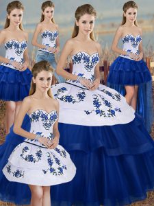Royal Blue Sweetheart Neckline Embroidery and Bowknot Quinceanera Gowns Sleeveless Lace Up