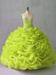 Yellow Green Sleeveless Organza Lace Up Sweet 16 Dress for Sweet 16 and Quinceanera