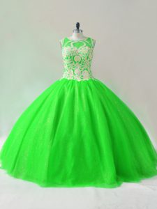 Traditional Green Sleeveless Floor Length Beading Lace Up 15th Birthday Dress