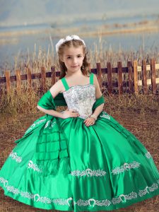 Pretty Turquoise Sleeveless Beading and Embroidery Floor Length Little Girls Pageant Dress