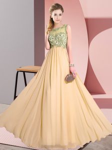 Hot Selling Peach Quinceanera Dama Dress Wedding Party with Beading and Appliques Scoop Sleeveless Backless