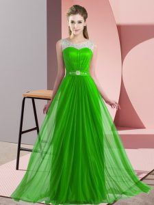 Green Lace Up Quinceanera Court of Honor Dress Beading Sleeveless Floor Length