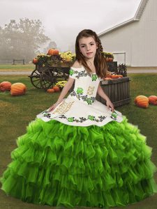 High Quality Green Sleeveless Organza Lace Up Girls Pageant Dresses for Party and Wedding Party