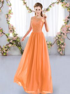 Decent Sleeveless Chiffon Floor Length Zipper Dama Dress in Orange with Lace