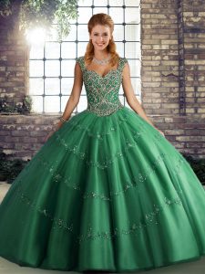 Hot Sale Tulle Sleeveless Floor Length Sweet 16 Dresses and Beading and Appliques