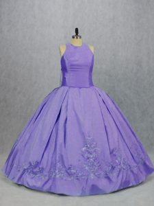 Romantic Lavender Ball Gowns Embroidery Quinceanera Gown Zipper Taffeta Sleeveless Floor Length