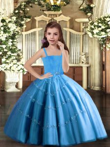 Fantastic Baby Blue Straps Lace Up Beading Little Girls Pageant Dress Wholesale Sleeveless