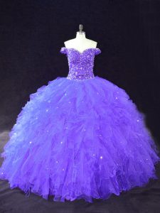 Fashionable Purple Sleeveless Tulle Lace Up Sweet 16 Quinceanera Dress for Sweet 16 and Quinceanera