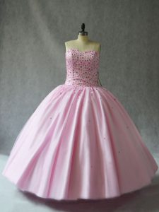 Fantastic Sweetheart Sleeveless Lace Up Sweet 16 Dresses Pink Tulle