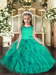 Ruffles Little Girls Pageant Gowns Turquoise Lace Up Sleeveless Floor Length