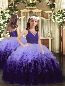 Multi-color Pageant Gowns For Girls Party and Wedding Party with Ruffles V-neck Sleeveless Zipper