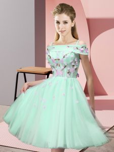 Short Sleeves Lace Up Knee Length Appliques Damas Dress