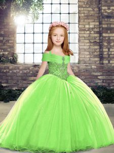 Yellow Green Girls Pageant Dresses Tulle Sleeveless Beading