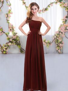Sleeveless Chiffon Floor Length Zipper Quinceanera Court Dresses in Brown with Ruching
