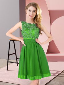 Stylish Mini Length Green Vestidos de Damas Chiffon Sleeveless Beading and Appliques