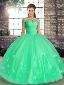 Edgy Floor Length Ball Gowns Sleeveless Turquoise and Apple Green 15th Birthday Dress Lace Up