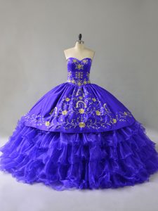 Nice Embroidery and Ruffled Layers 15th Birthday Dress Blue Lace Up Sleeveless Floor Length