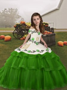 Floor Length Ball Gowns Sleeveless Green Child Pageant Dress Lace Up