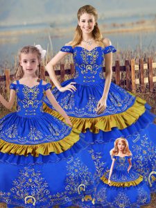 Floor Length Ball Gowns Sleeveless Blue Sweet 16 Dress Lace Up