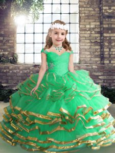 Perfect Apple Green Sleeveless Asymmetrical Beading and Ruffles Lace Up Little Girl Pageant Dress