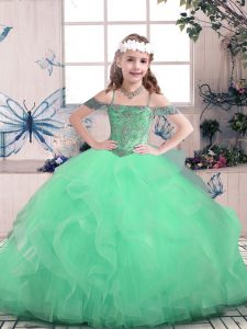 Classical Floor Length Ball Gowns Sleeveless Apple Green Little Girls Pageant Gowns Lace Up