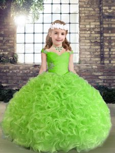 Customized Sleeveless Lace Up Floor Length Beading Kids Pageant Dress